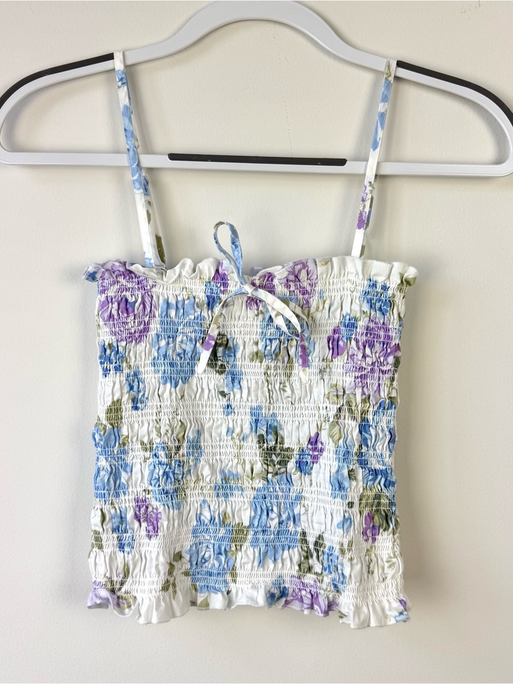WAYF Smocked White Floral Tank Top